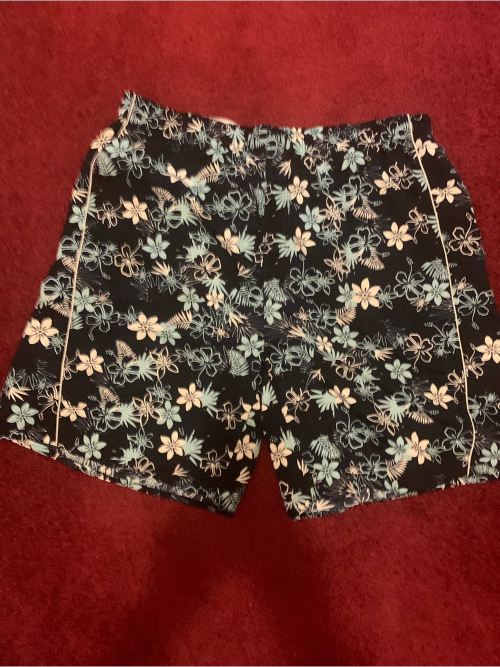 Black Floral Print Shorts in Blue & White